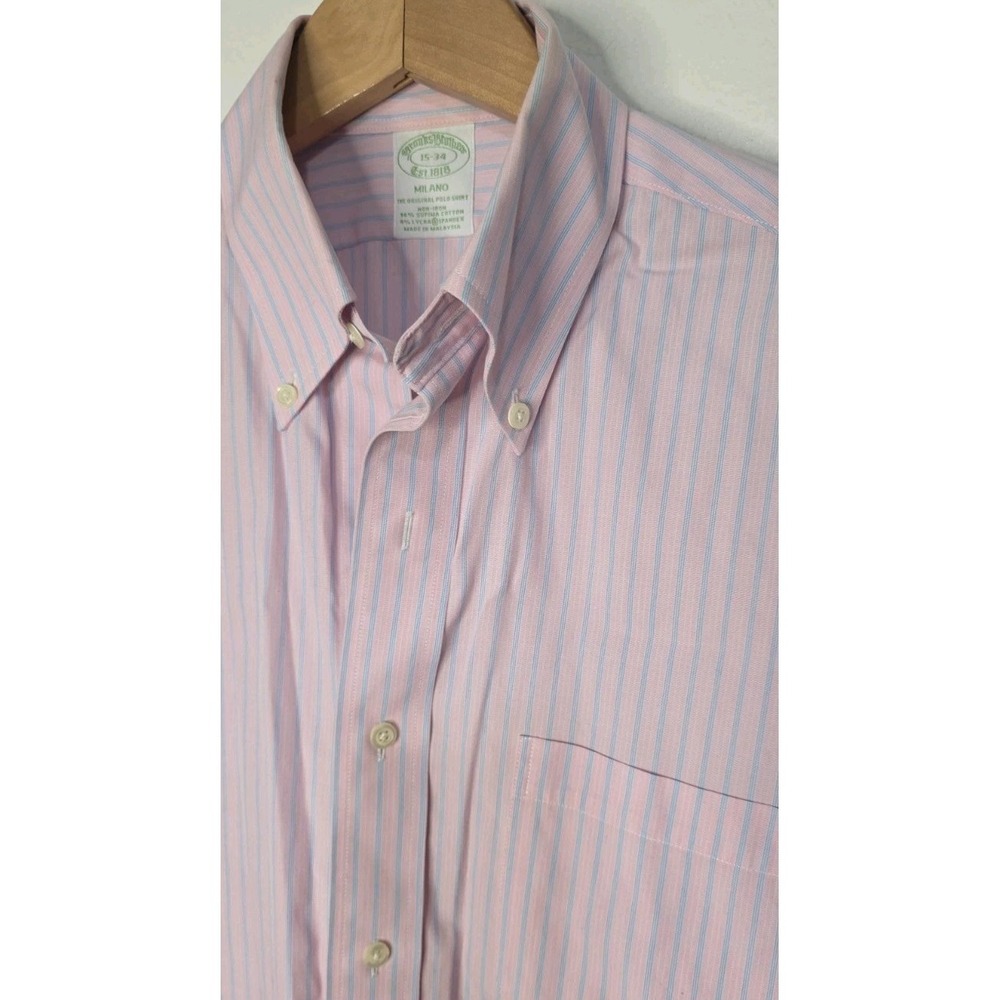 New Brooks Brothers Milano Non Iron Supima Cotton Pink Stripe Dress Shirt 15-34